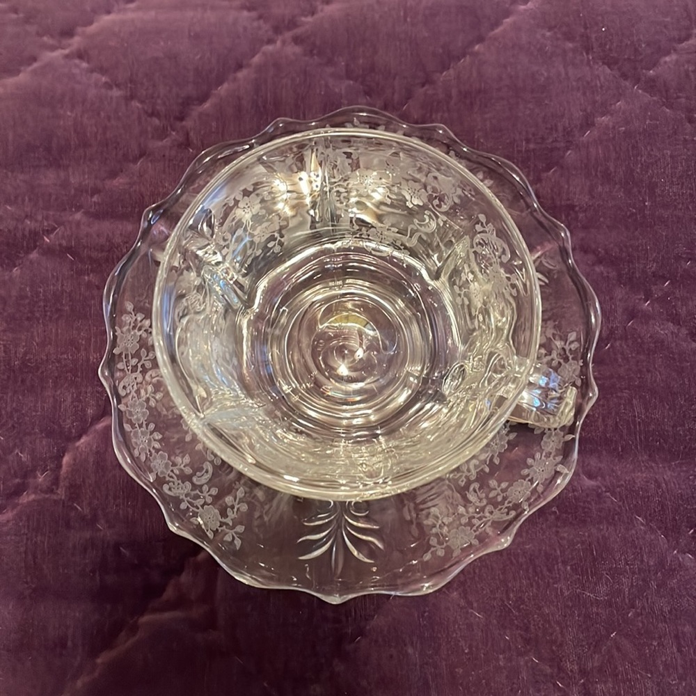 Fostoria Etched Roses Teacup & Saucer Sets (3)